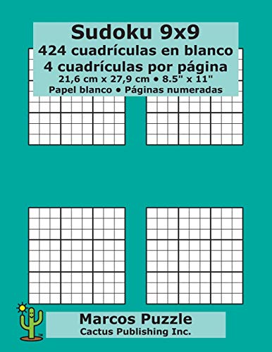 Sudoku 9x9 - 424 cuadrículas en blanco: 4 cuadrículas por página; 21,6 x 27,9 cm; 8,5" x 11"; Papel blanco; Números de página; Number Place; Nanpure; 9 x 9 Plantilla de Puzle Sudoku 9x9 - 424 cuadrículas en blanco: 4 cuadrículas por página; 21,6 x 27,9 cm; 8,5" x 11"; Papel blanco; Números de página; Number Place; Nanpure; 9 x 9 Plantilla de Puzle