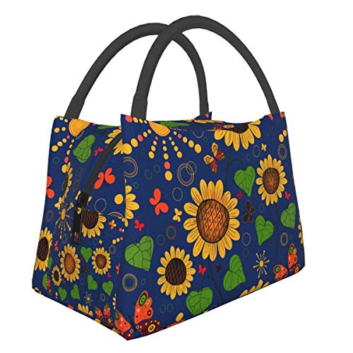 Sunflower Butterfly Pattern Crescent Moon Star Indian Horse Lunch Bag Insulated Lunch Tote Cooler Bag Lunch Box For Women Men School Work Picnic