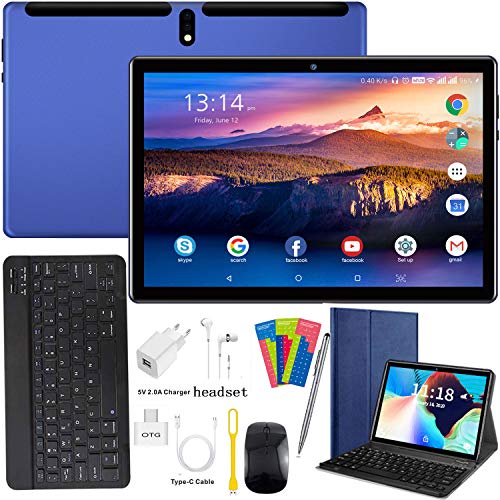 Tablet 10 Pulgadas 4G/WiFi Android 9.0 Pie Ultrar-Rápido Tablets 4GB RAM + 64GB ROM/256GB Escalable | Laptop Convertible de Oficina | Dual SIM - 8000mA Bluetooth GPS Type-C (5+8.0MP Cámara) (Azul)