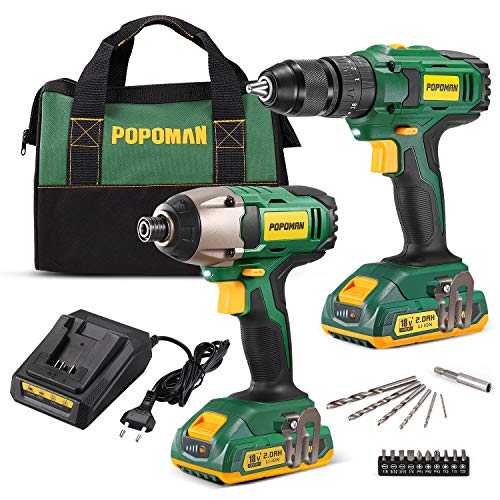 Taladro Atornillador 18V, Atornillador Impacto, POPOMAN Taladro Combinado, 2 Baterías de 2.0Ah, Cargador Rápido de 1 hora, 2 Velocidades, 18+3 Ajueste de Par,180Nm destornillador de impacto-BHD620B Taladro Atornillador 18V, Atornillador Impacto, POPOMAN Taladro Combinado, 2 Baterías de 2.0Ah, Cargador Rápido de 1 hora, 2 Velocidades, 18+3 Ajueste de Par,180Nm destornillador de impacto-BHD620B