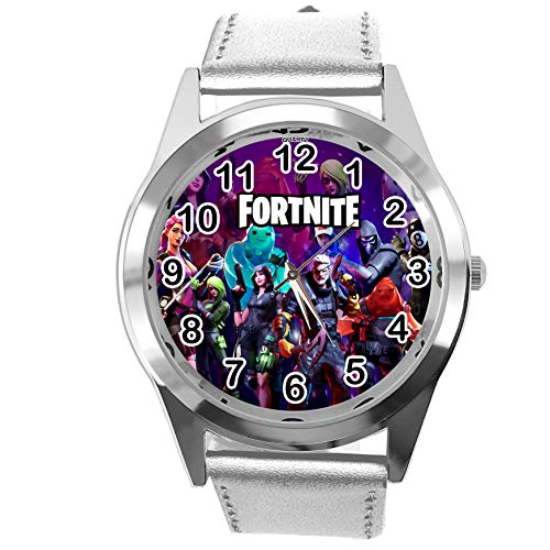 TAPORT® Reloj de cuero plateado para los fans de Fortnite.