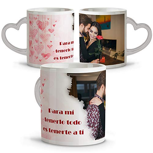 Taza con Foto Personalizada. Tazas Asa Corazon. Regalos San Valentin Personalizados. Taza San Valentin de Cerámica. Taza Asa Corazon Corazón Corazones