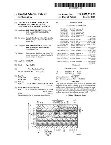 Thin film magnetic head, head gimbals assembly, head arm assembly, and magnetic disk unit: United States Patent 9852755 (English Edition)