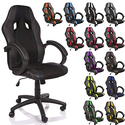 TRESKO Silla de Oficina Racing Silla de Escritorio Ordenador giratoria Disponible en 14 Colores, Bicolor, Silla Gaming ergonómica, pistón de Gas Certificado por SGS (Negro/Negro)