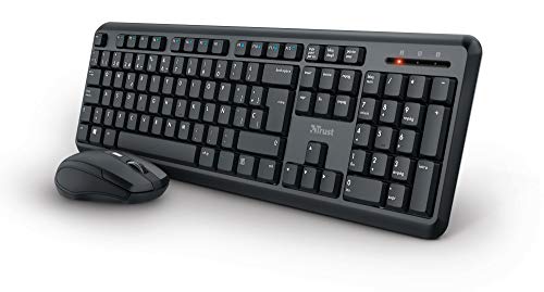 Trust Ymo Pack Teclado y Ratón Inalámbrico - Disposición QWERTY Español, Botones Silenciosos, 13 Teclas de Office y Multimedia, Un Receptor USB, Windows, Mac, PC, Ordenador Portátil, Negro Trust Ymo Pack Teclado y Ratón Inalámbrico - Disposición QWERTY Español, Botones Silenciosos, 13 Teclas de Office y Multimedia, Un Receptor USB, Windows, Mac, PC, Ordenador Portátil, Negro