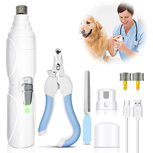 Uñas Eléctrico para Mascotas Set, Renfox Recortadores Profesionales para Perros y Gatos,50 db Super Silencioso y Profesional de 2 Velocidades Recargable Cortauñas Perros