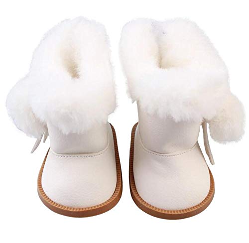 Uteruik Zapatos de muñeca más botas de terciopelo para muñeca de 46 cm, zapatos cálidos de invierno, accesorios de disfraz, 1 par (blanco)