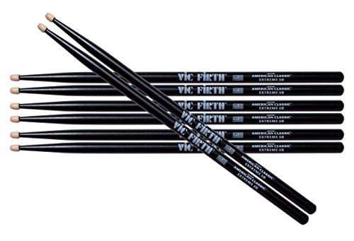 Vic Firth American Classic Series Baquetas Extreme X5B - American Hickory - Punta de madera - Negra - 4 pares Value Pack, PX5BB3-X5B1