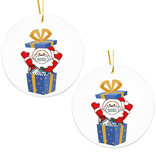 VORCOOL 2 piezas de 2020 adornos de cerámica de Papá Noel con cubierta de la boca, figura redonda de porcelana, colgante para árbol de Navidad