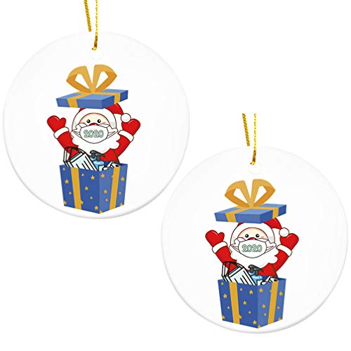 VORCOOL 2 piezas de 2020 adornos de cerámica de Papá Noel con cubierta de la boca, figura redonda de porcelana, colgante para árbol de Navidad VORCOOL 2 piezas de 2020 adornos de cerámica de Papá Noel con cubierta de la boca, figura redonda de porcelana, colgante para árbol de Navidad