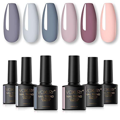 VOXURY Esmalte de Uñas Semipermanente en gel - Nude Grey Pink 6 colores Kit de esmalte en gel Diseño popular de arte de uñas Empapa de esmalte de uñas Kit de manicura en gel Holiday Set VOXURY Esmalte de Uñas Semipermanente en gel - Nude Grey Pink 6 colores Kit de esmalte en gel Diseño popular de arte de uñas Empapa de esmalte de uñas Kit de manicura en gel Holiday Set