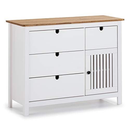 VS Venta-stock Cómoda de Noche Bahía 4 cajones y 1 Puerta, Color Blanco, Madera de Pino Macizo, 100 cm (Largo) 40 cm (Profundo) 80 cm (Alto) VS Venta-stock Cómoda de Noche Bahía 4 cajones y 1 Puerta, Color Blanco, Madera de Pino Macizo, 100 cm (Largo) 40 cm (Profundo) 80 cm (Alto)
