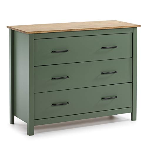 VS Venta-stock Cómoda de Noche Mora 3 cajones, Color Verde, Madera de Pino Macizo, 100 cm (Largo) 40 cm (Profundo) 80 cm (Alto) VS Venta-stock Cómoda de Noche Mora 3 cajones, Color Verde, Madera de Pino Macizo, 100 cm (Largo) 40 cm (Profundo) 80 cm (Alto)
