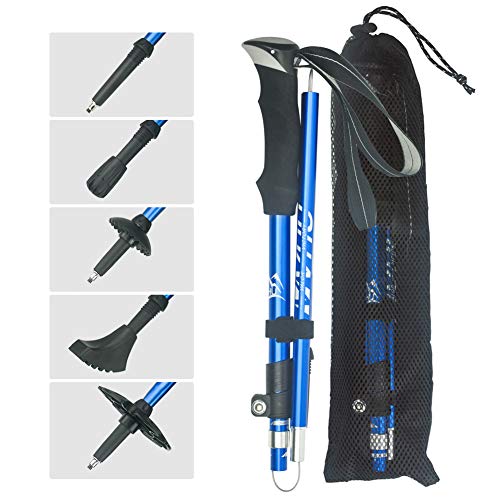 vvhu Walking Sticks - 2 bastones de trekking de aluminio, plegables, ajustables, cierre rápido, ligeros, antichoque para hombres o mujeres para trekking, montañismo, 3 opciones de color (azul)