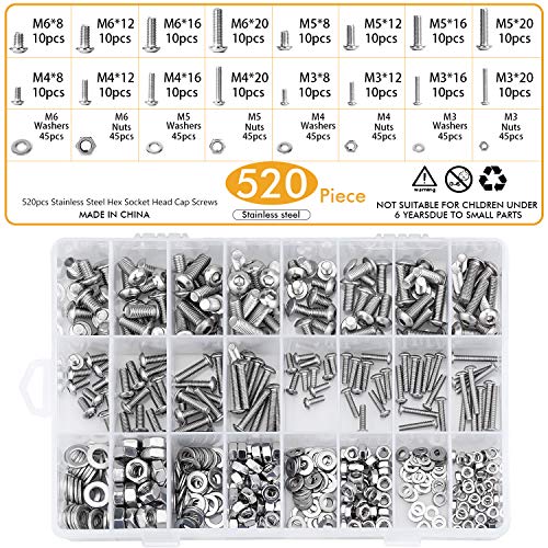 WEKON 520pcs Surtido de Tornillo, Tornillo Acero Inoxidable, Tuerca Acero Inoxidable, Surtido de Arandela, Tornillo Cabeza Botón M3 M4 M5 M6 con Caja Gruesa Fácil de Almacenar WEKON 520pcs Surtido de Tornillo, Tornillo Acero Inoxidable, Tuerca Acero Inoxidable, Surtido de Arandela, Tornillo Cabeza Botón M3 M4 M5 M6 con Caja Gruesa Fácil de Almacenar