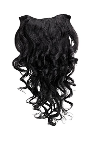 WIG ME UP- Postizo con 7 clips, peluca de 3/4, negro, rizado 50 cms H9503-1B Extensión Wig