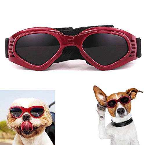 XUNKE Gafas de Sol para Perros, Perro Gafas para Perros pequeños y medianos Impermeable Plegable Protector Ocular Protección UV Antivaho (Red)