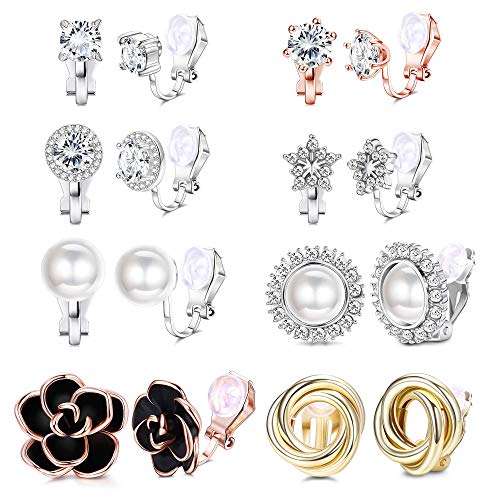 YADOCA 8 Pares Pendientes Clip Mujer Pendientes Flor Rose Cz Pendientes Perla Pendientes Sin Agujero No Perforado Set Clip Pendientes para Mujeres Niñas YADOCA 8 Pares Pendientes Clip Mujer Pendientes Flor Rose Cz Pendientes Perla Pendientes Sin Agujero No Perforado Set Clip Pendientes para Mujeres Niñas