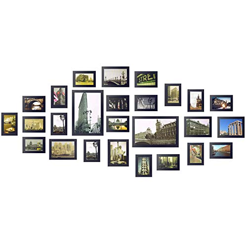 Yorbay Conjunto de marcos de fotos de madera para 26 fotos montado en la pared (26 fotos negro) reutilizable