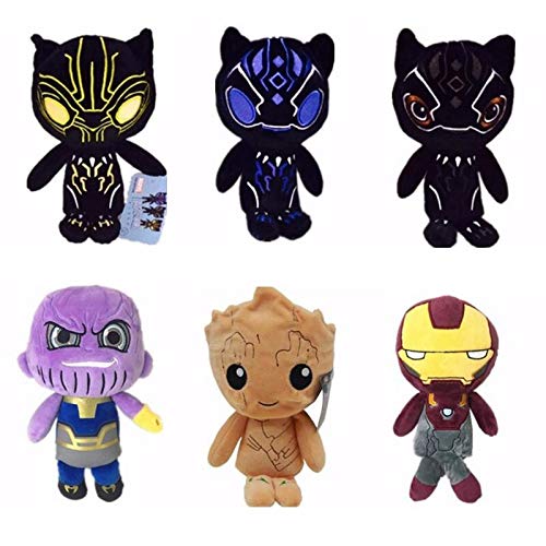 YUNMEI Muñeca de Peluche de Superman 6 unids / Lote Marvel Plush The Iron Man Capitán América X-Man Batman Superman Black Panther Plush Toy Muñeca de Peluche Suave Colgante Regalos