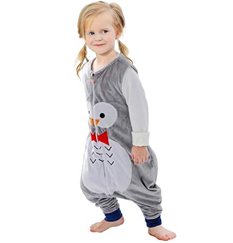 ZEEUPAI - Saco de Dormir con piernas de Franela para bebés niños infantíl Ropa Pijama niñas (M (3-5 años), Gris-Búho)