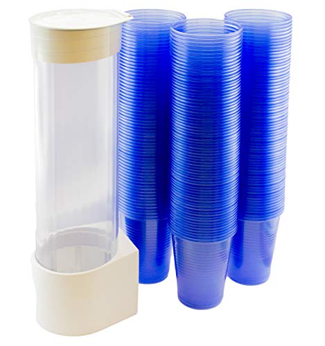 1 pack MultiCup dispensador de vasos con montaje en pared Set de plástico blanco con 200 vasos Ø 70 mm 0,2 l azul taza transparente azul
