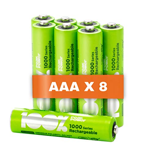 100% PeakPower 8 x Pilas Recargables AAA 800 mAh NiMH | Pilas AAA Recargables Que Vienen precargadas Listas para Usar | Bajo Nivel de autodescarga