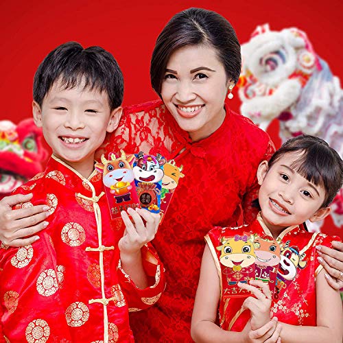 12 unidades con 12 estilos chinos para Año Nuevo Año Nuevo 2021 sobre rojo año buey chino Hong Bao sobres chinos paquete de la suerte para el Año Nuevo 2021