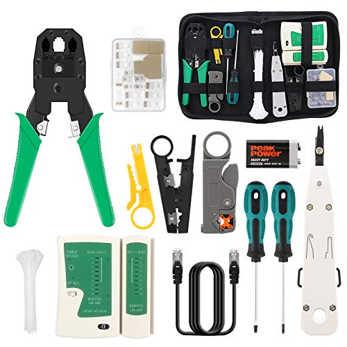 16 en 1 Herramientas de Reparación de Red Juego de Comprobador de Cables de Red Kit de Mantenimiento de Red para RJ11/12/45 con 17 Conectores y Cable de Red de 2M 16 en 1 Herramientas de Reparación de Red Juego de Comprobador de Cables de Red Kit de Mantenimiento de Red para RJ11/12/45 con 17 Conectores y Cable de Red de 2M
