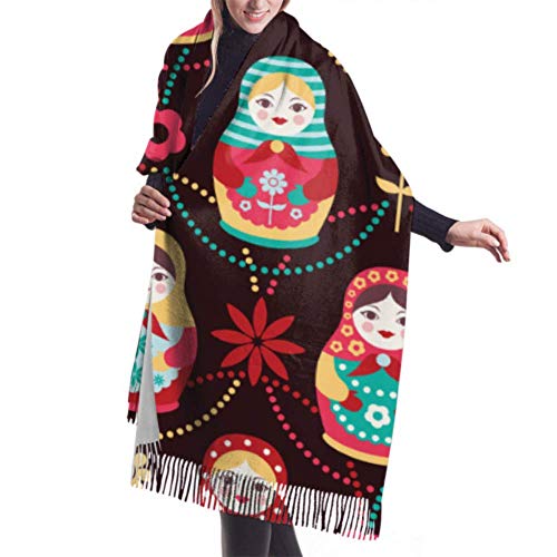 27"x77 Chales y envolturas para vestidos de novia Muñeca rusa pintada Bufanda de abrigo para mujer Bufanda suave Elegante manta cálida grande