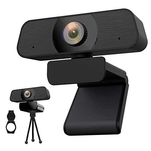 2K USB Webcam con Micrófono para PC, Enfoque Manual, 1440P Web Cámara Portátil con Trípode y Protecciówn Privacidad Rotación 360° para Videoconferencia, Estudiar, Chat de Video