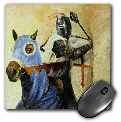 3dRose LLC 8 x 8 x 0.25 Inches Mouse Pad, Azul y marrón caballero Medieval y caballo (MP 35116 _ 1)