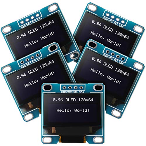 5 Piezas Módulos OLED de 0,96 Pulgadas 12864 128x64 SSD1306 Controlador IIC I2C Serial Tablero de Exhibición Auto-Luminoso Compatible con Arduino Raspberry PI (Blanco)