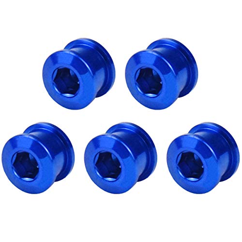 5 Piezas Rueda de Cadena Tuercas Tornillos Plato Bicicleta, 7075 Aleación Aluminio Bicicleta Pernos de Manivela, Tornillos de Manivela para Bicicletas de Carretera de Montaña BMX MTB Fixie (Azul)