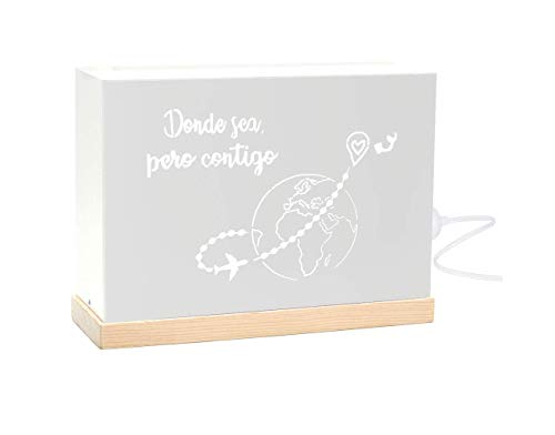 60watios.com | Lampara Decorativa de Metal y Madera Natural con Mensajes Personalizados | Caja con Letras Luminosas para Salón | Regalos Originales Dormitorio (Blanco - Donde sea Pero Contigo) 60watios.com | Lampara Decorativa de Metal y Madera Natural con Mensajes Personalizados | Caja con Letras Luminosas para Salón | Regalos Originales Dormitorio (Blanco - Donde sea Pero Contigo)