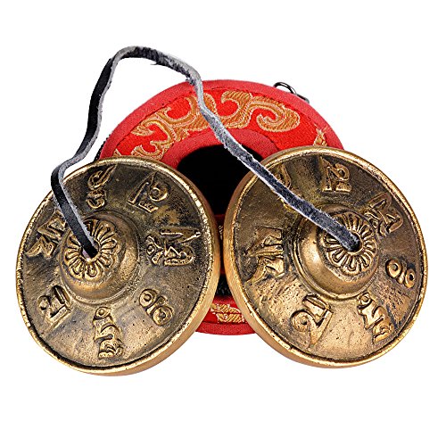 6,5cm Campana Tibetana + Caja de transporte Campana de Platillo de Bell con Símbolos de Suerte para Tingsha Meditación Yoga