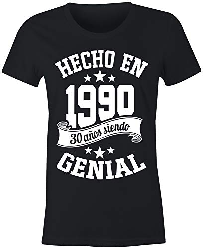 6TN Mujer Lengua española Hecha en 1990 30 años de ser Camiseta Impresionante (XXL, Negra)