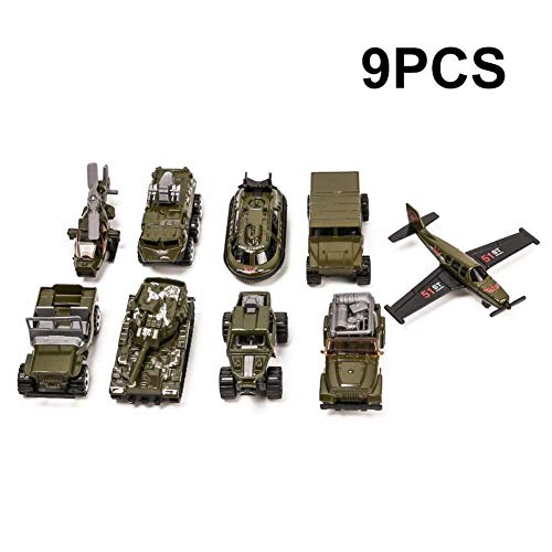 9pcs militar vehículos de juguete para niños, Mini helicóptero de ejército de aleación/fighter / coche del tanque/Jeep X2 lucha contra vehículo/off-road Vehicle/missile coche/submarino modelo Toy