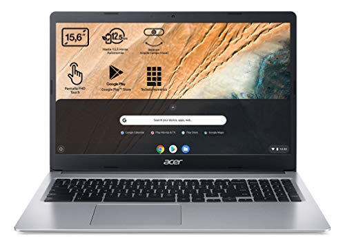 Acer Chromebook 315 - Portátil 15.6" FullHD (Intel Pentium Silver N5030, 8GB RAM, 128GB eMMc, Intel UHD Graphics, Chrome OS), Color Plata - Teclado Qwerty Español