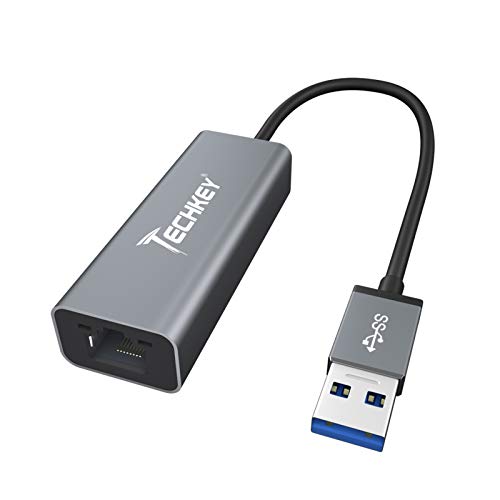 Adaptador de Red, Techkey USB 3.0 a RJ45 10/100/1000Mbps Adaptador Gigabit Ethernet para Nintendo Switch / Windows Surface Pro / MacBook Air / Chromebook, etc. Compatible con Windows/Mac OS X10.6-11.1