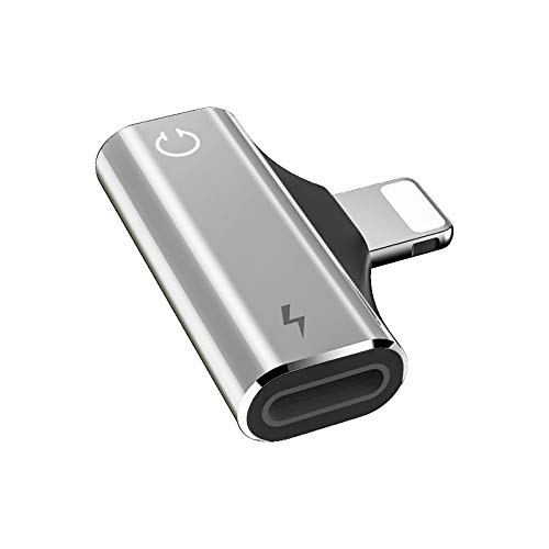 Adaptador Jack para Auriculares para iOS/iPhone, Adaptador de Audio y Carga, Divisor 2 en 1, Compatible con Todos los Sistemas iOS y Las Llamadas. (Plata)