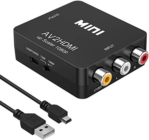 Adaptador RCA a HDMI, convertidor AV a HDMI, adaptador AV a HDMI, compatible con 1080P con cable de carga USB, funda protectora para PC/Nintendo/Xbox/PS4/PS3/TV/STB/VHS/VCR/cámara/DVD
