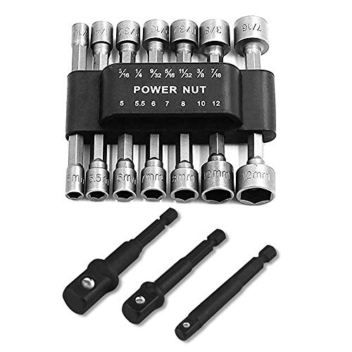 AFUNTA - Juego de 14 llaves para destornillador eléctrico y 3 adaptadores de llave de vaso, puntas hexagonales AFUNTA - Juego de 14 llaves para destornillador eléctrico y 3 adaptadores de llave de vaso, puntas hexagonales
