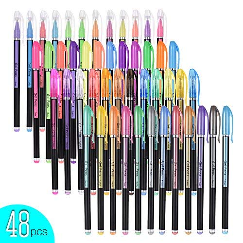 Aibecy Bolígrafos de Gel de 48 Colores Incluye Glitter / Neon / Gouache / Metal Plumas para marcar, destacar,dibujar y colorear