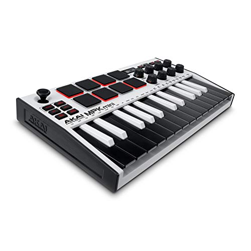 AKAI Professional MPK Mini MK3 White - Teclado Controlador MIDI USB de 25 Teclas con 8 Drum Pads, 8 Perillas y Software de Producción Musical Incluido, Blanco