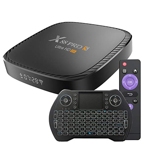 Android TV Box 10.0 4GB 32GB Decodificador Smart TV Box H616 USB 2.0 1080P Ultra HD 4K 6K HDR WiFi 2.4G 5.8GHz BT 5.0 Reproductor Multimedia de Transmisión con Mini Teclado Inalámbrico Retroiluminado