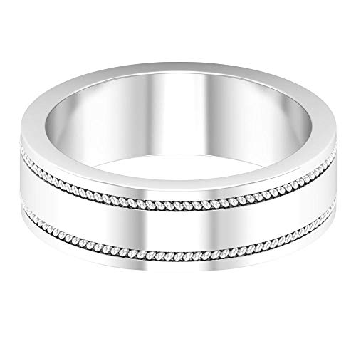 Anillo de boda único, anillo grabado, anillo de oro macizo, anillo de compromiso simple, anillo de aniversario clásico, anillo de desgaste diario, 14K Oro blanco, Size:EU 51