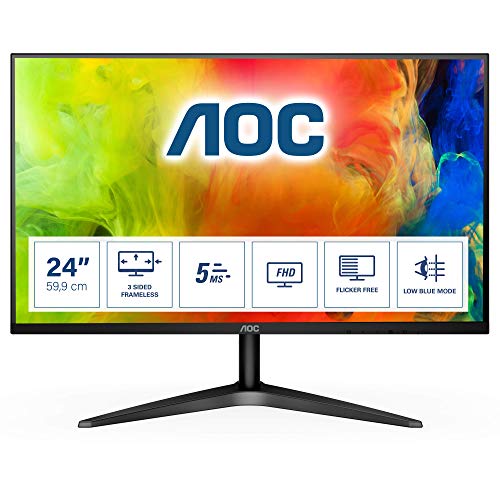 AOC Monitor 24B1H - 24" Full HD, 60 Hz, MVA, Flicker Free, 1920x1080, 250 cd/m, D-SUB, HDMI 1x1.4