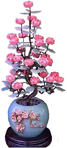 Árbol del dinero bonsai feng shui Crystal Tree Pink Peony Flor afortunada Adornos Rose Bonsai dinero del árbol de familia de la sala de Feng Shui decoración del árbol Bonsai riqueza del árbol del dine