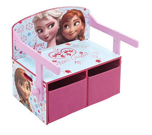 ARDITEX WD12896 3en1 Banco Juguetero de Madera (60x47x56cm) Convertible en Escritorio (60x70x44cm) con Dos cestos Textiles de Almacenamiento de Disney-Frozen